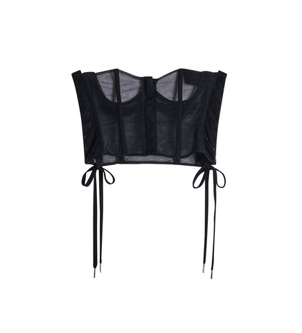 SHORT LACE UP CORSET W/ EMB. BLACK/JET