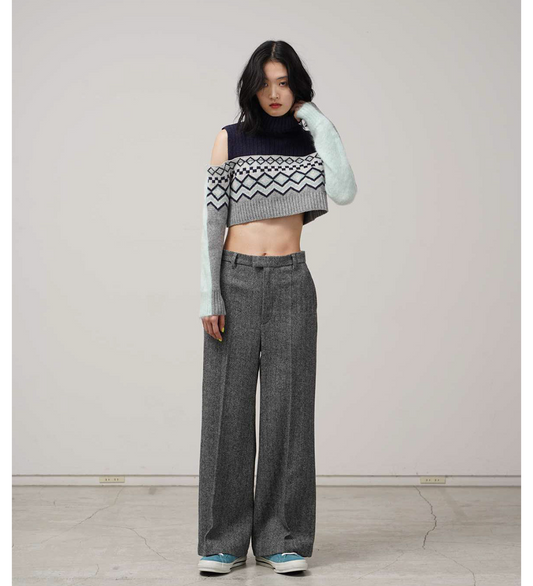 CROPPED LAYERED NORDIC KNIT GREY