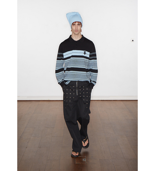 OVERSIZED STRIPED POLO KNIT BLACK/BLUE