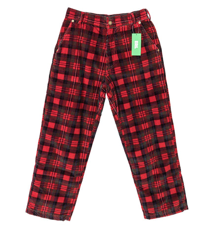 PLAID CORDUROY PADDED PANTS RED